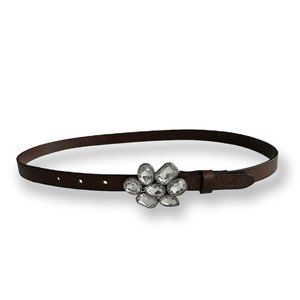 Hollister XS / S Thin Dark Brown Leather Belt Thick Clear Rhinestone Buckle Cute